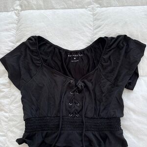 Aeropostale Black Lace-Up Blouse